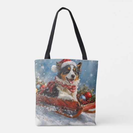 Tote Bag Chien de berger australien en Noël à Sledge (Dos)