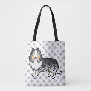 Tote Bag Chien de berger des Shetland Blue Merle Dessin ani