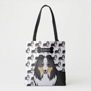 Tote Bag Chien de berger des Shetland tricolore Os et Nom