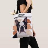 Tote Bag Chien de Boston Terrier - Orange Géométrique (De près)