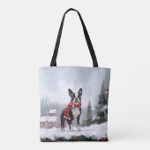 Tote Bag Chien de Boston Terrier pendant Noël de neige (Dos)