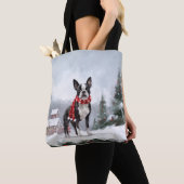 Tote Bag Chien de Boston Terrier pendant Noël de neige (De près)