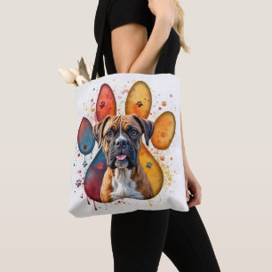Tote Bag Chien De Boxe En Empreinte D'Aquarelle