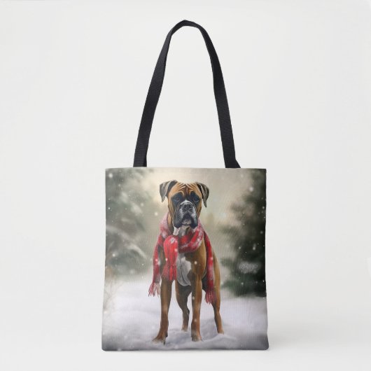 Tote Bag Chien de boxe en Noël de neige (Devant)