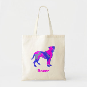Tote Bag Chien de boxe rose chaud et silhouette bleue