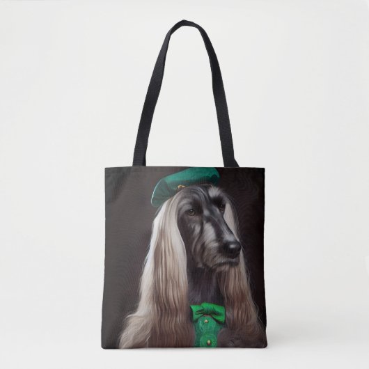 Tote Bag chien de chien afghan en tenue de la Saint-Patrick (Devant)