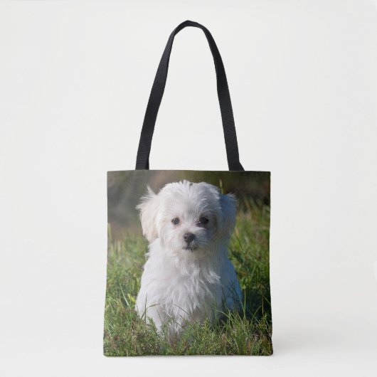 Tote Bag Chien de chiot maltais blanc farci (Devant)