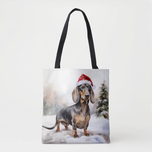 Tote Bag Chien de Dachshund à Noël de neige (Devant)