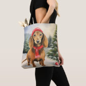 Tote Bag Chien de Dachshund à Noël de neige (De près)