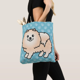 Tote Bag Chien de dessin animé Poméranie en manteau de coul