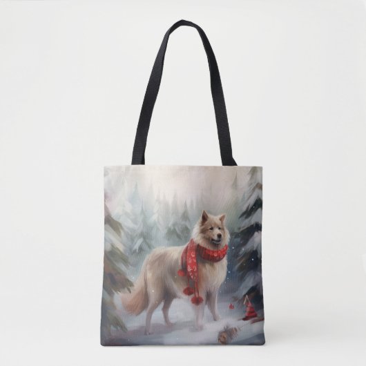 Tote Bag Chien de lappund finlandais à Noël de neige (Devant)