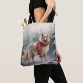 Tote Bag Chien de lappund finlandais à Noël de neige (De près)
