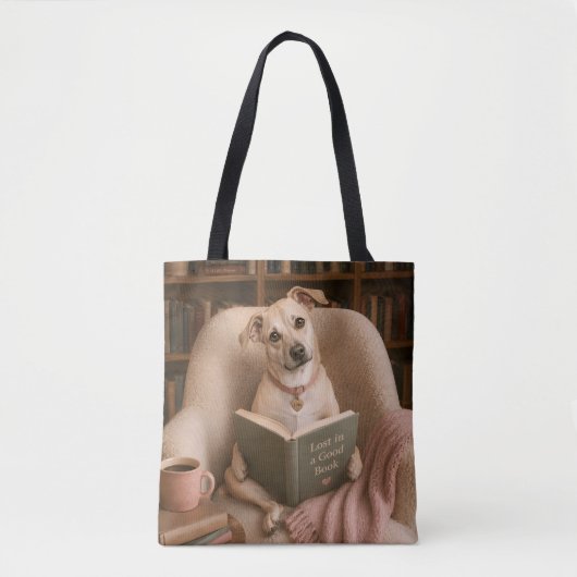 Tote Bag Chien de lecture mignon Illustration de bibliothèq (Devant)