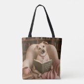 Tote Bag Chien de lecture mignon Illustration de bibliothèq (Dos)
