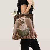 Tote Bag Chien de lecture mignon Illustration de bibliothèq (De près)