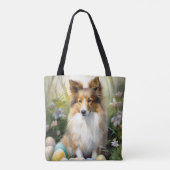 Tote Bag Chien de mer Shetland avec Oeufs de Pâques Vacance (Dos)