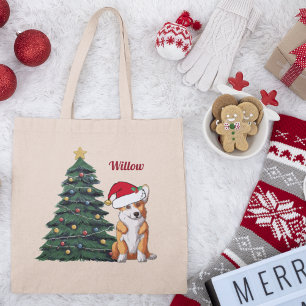 Tote Bag Chien de Noël Corgi sur mesure à Santa Hat