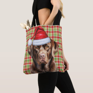 Tote Bag Chien de Noël en labrador chocolat Plaid saisonnie