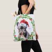 Tote Bag Chien de Noël Français Noir Chien de Noël Père Noë (De près)