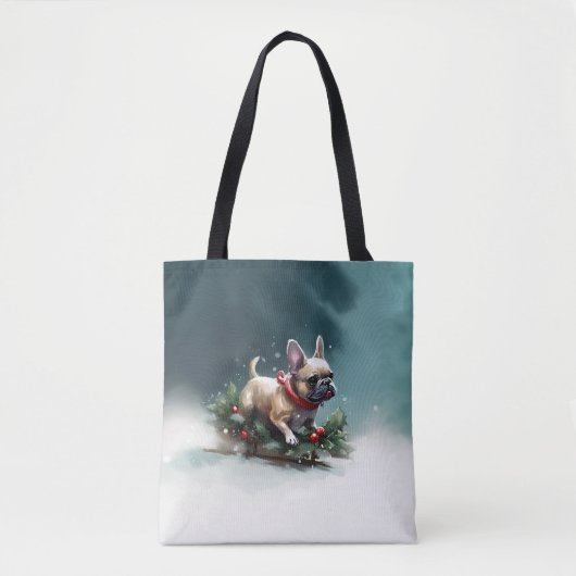 Tote Bag Chien de Noël neige hiver (Devant)