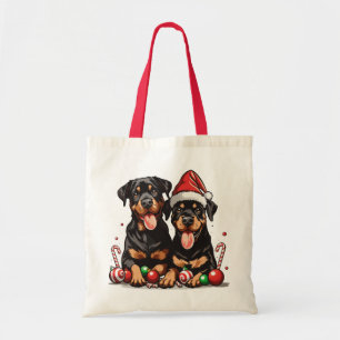 Tote Bag Chien de Noël Rottweiler Père Noël