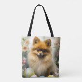 Tote Bag Chien de Poméranie avec oeufs de Pâques vacances (Dos)
