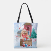 Tote Bag Chien de Poméranie dans la neige Maison de Chien d (Dos)