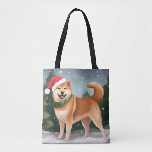 Tote Bag Chien de Shiba Inu à Noël de neige (Devant)
