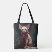 Tote Bag Chien de Sphynx à Noël de neige (Dos)