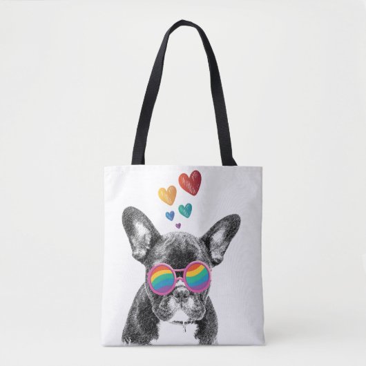 Tote Bag Chien de taureau avec Coeurs Saint-Valentin (Devant)