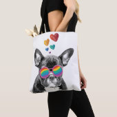 Tote Bag Chien de taureau avec Coeurs Saint-Valentin (De près)