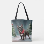 Tote Bag Chien de taureau français à Noël de neige (Dos)