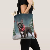 Tote Bag Chien de taureau français à Noël de neige (De près)