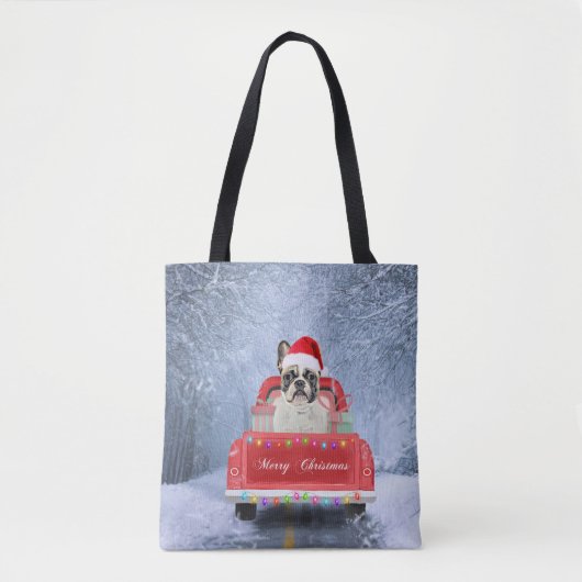Tote Bag Chien de taureau français en neige assis dans un c (Devant)