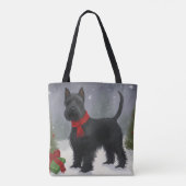 Tote Bag Chien de Terrier écossais en Noël de neige (Dos)