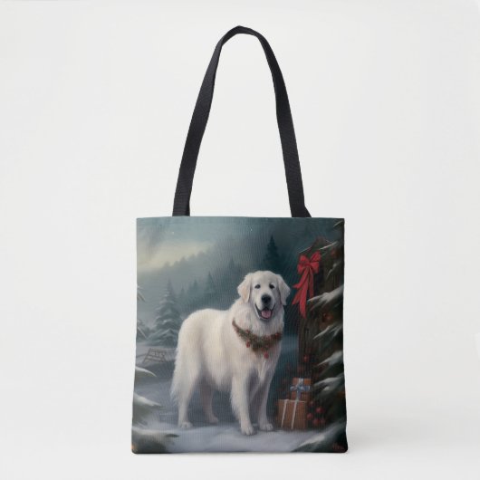 Tote Bag Chien des grandes Pyrénées à Noël de neige (Devant)