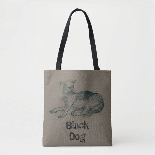 Tote Bag Chien. Dessin au crayon. (Devant)