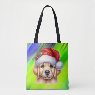 Tote Bag Chien d'or retriever avec le style du Père Noël