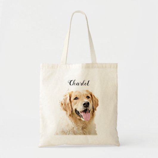 Tote Bag Chien d'or retriever personnalisé Chien dessiné pe (Devant)