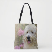 Tote Bag chien doré dans le jardin d'hydrangée (Devant)