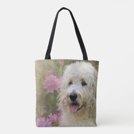 Tote Bag chien doré dans le jardin d'hydrangée (Dos)