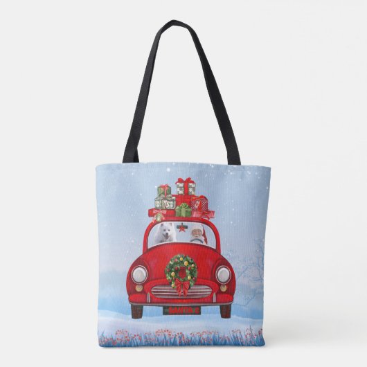 Tote Bag Chien Eskimo Américain En Voiture Avec Santa Claus (Dos)
