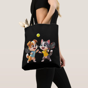 Tote Bag Chien et chat de dessin animé mignons jouant au pa