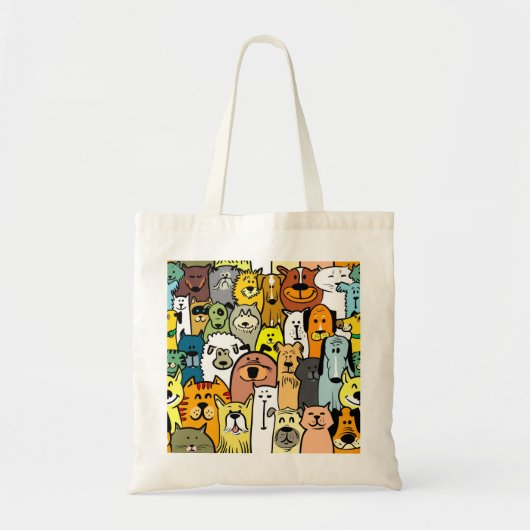 Tote Bag Chien et chats joliment illustrés (Devant)