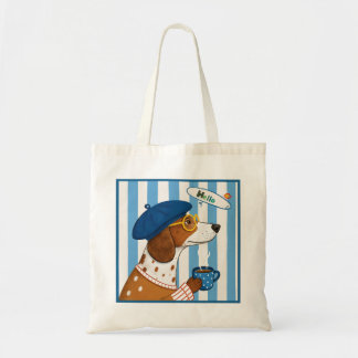Tote Bag Chien Français Cool Buvant du Café et Portant un C