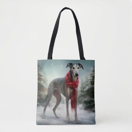 Tote Bag Chien gris à Noël de neige (Devant)