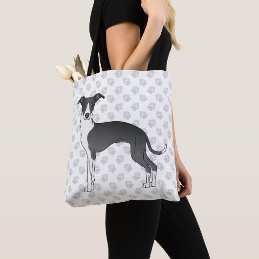 Tote Bag Chien gris italien noir et blanc avec pattes (De près)