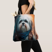Tote Bag Chien Havanais en vélo peinture numérique (De près)