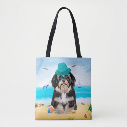 Tote Bag Chien Havanais sur la plage (Devant)