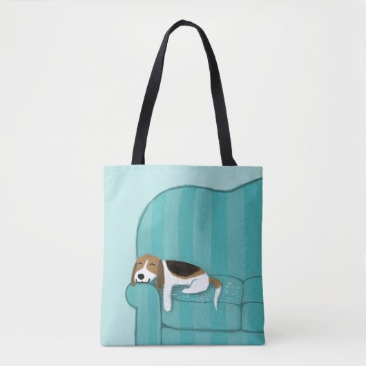 Tote Bag Chien heureux mignon de divan du beagle | (Devant)